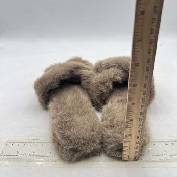 Brown Fuzzy Memory Foam Slippers Furry Heeled Slide Open Toe Indoor Outdoor Shoe - Picture 5 of 8